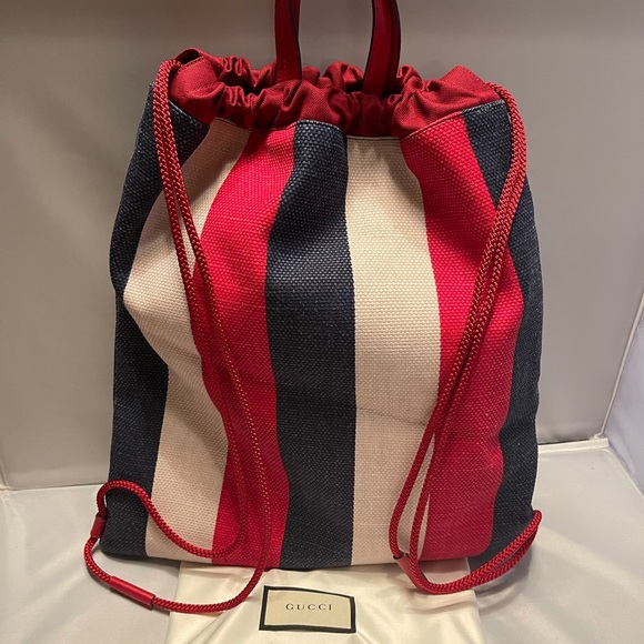 GUCCI Canvas Logo Sylvie Stripe Drawstring - Picture 10 of 14